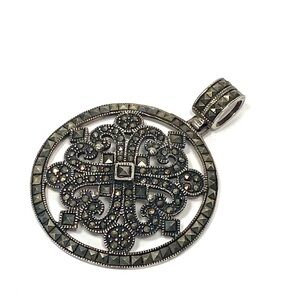 925 Thai Pendant Sterling Silver Marcasites Large 9.49g Medallion MARKED
